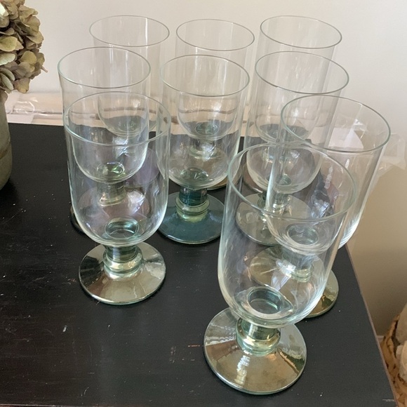 Vintage Dansk Genna Green Water Goblet Set of 9 Stemware Iridescent Green Clear - Picture 3 of 11